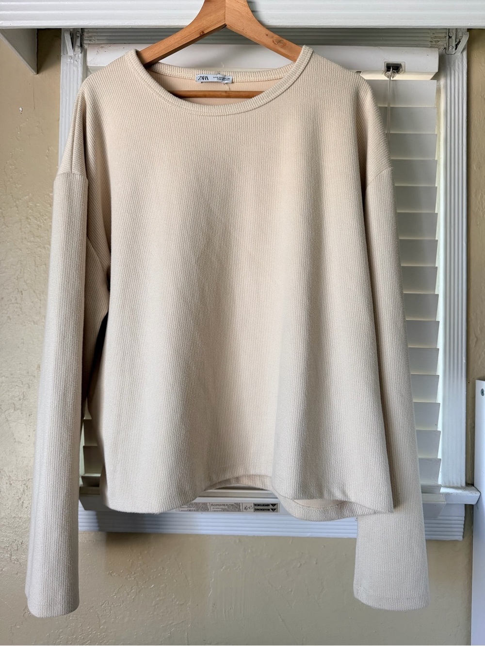 Zara Neutral Yellow Ribbed Oversized Crewneck Sweater